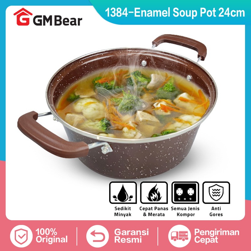 GM Bear Wajan Penggorengan Enamel - Panci Wok Pan Enamel