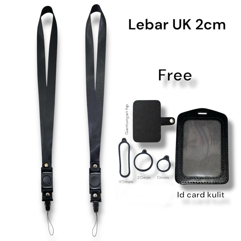 

Lanyard Polister Pengait Tali Hitam Polos Lebar UK 2cm Untuk Gantungan Hp , Id Card Multifungsi