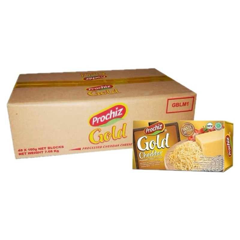 

Keju Cheddar Prochiz Gold Cheddar Cheese 160gr 1 Dus / 1 Karton isi 48 pcs