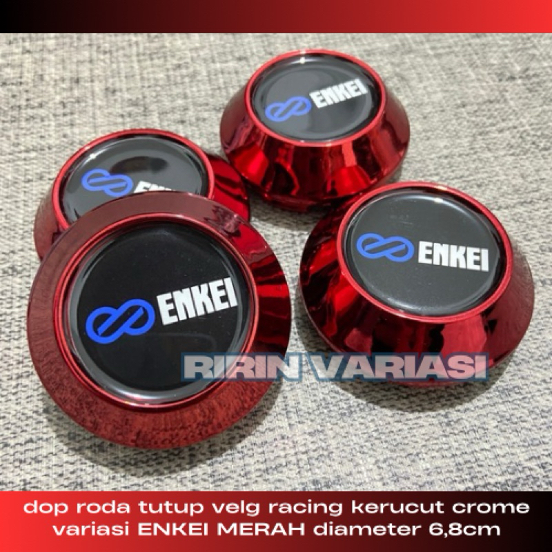 dop roda tutup velg racing kerucut crome variasi ENKEI MERAH diameter 6,8cm