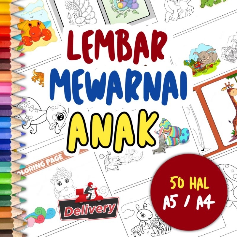 

Lembar Mewarnai Anak 50 Hal A5 / A4 Worksheet Coloring Page Book Lembar Edukasi Lomba Mewarnai SD TK