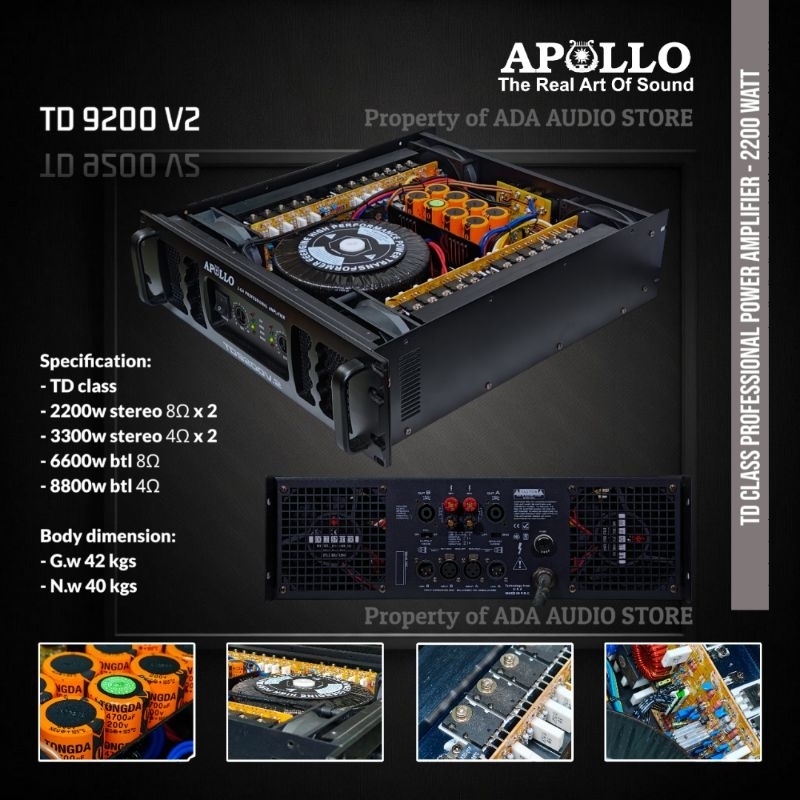 Power Amplifier / Apollo TD9200V2 / Kelas TD / 2 Channel / APL TD 9200 V2 TD9200 V2 TD 9200V2 2CH 2 Chanel - 2200W