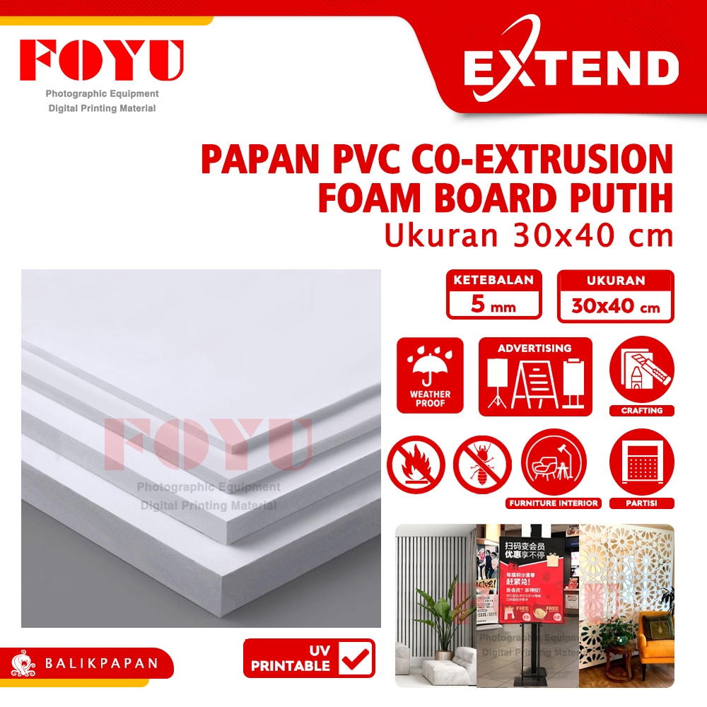 

8 Lembar Papan Foam PVC Coextrusion White Putih Plastik Celuka Board High Density Busa Banner Poster Stiker UV Printable Cetak Pedestal Advertising Iklan Interior Furnitur Furniture Mebel Dekorasi Prakarya Kerajinan Tangan Crafting 30 x 40 30x40 cm 5 mm
