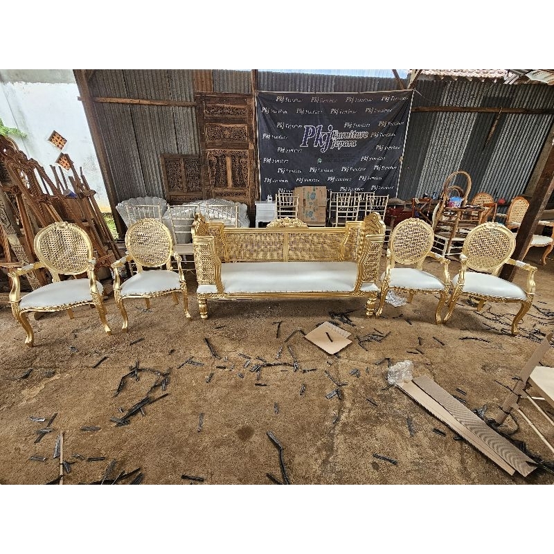 sofa pelaminan rotan doyok / sofa pelaminan jati / kursi pelaminan / kursi rotan