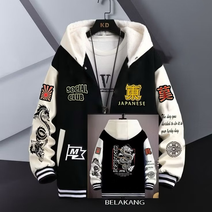 FUNNY Jaket Hoodie Varsity FULLPRINT Baseball Pria & Wanita Osaka Jepang Premium Tebal / Jaket