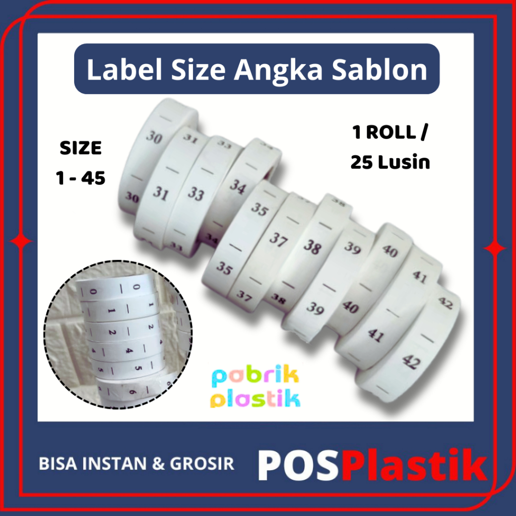 

1 Roll (25 Lusin) Label Size Sablon Angka 1-45 - Harga Terjangkau,Size Lengkap!! untuk Bisnis Konveksi