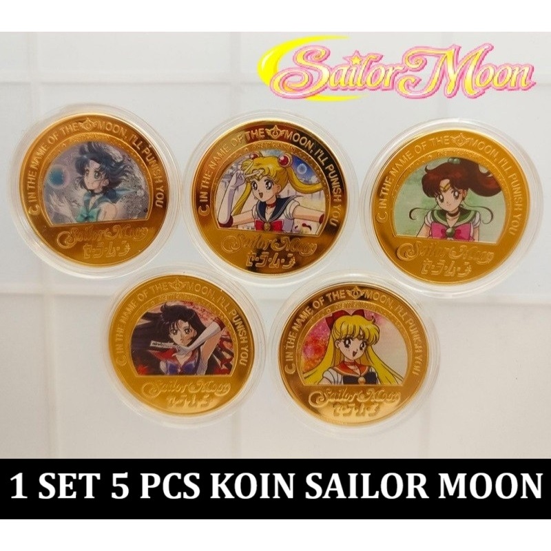 1 SET 5 PCS Koin Coin Emas Gold Plated Colorfull Sailormoon Sailor moon original import kado hadiah 