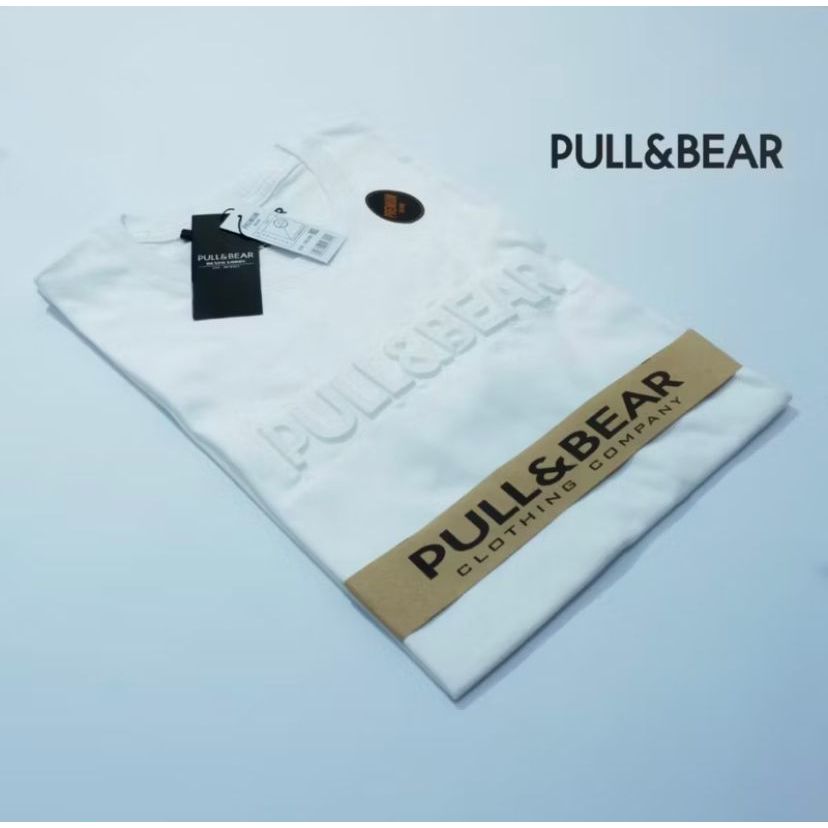 { Cuci Gudang } T-Shirt Kaos Pull and Bear Embos PUTIH Sablon Timbul Distro Premium Ukuran Jumbo DEW