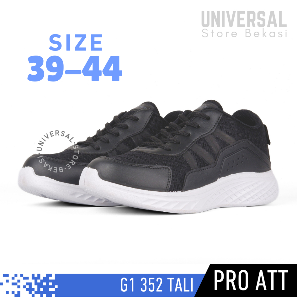 Sepatu Sneakers Pria Dewasa Sekolah SMP SMA Pro Att GI 352 Hitam Putih Polos Tali Running Size 39-44