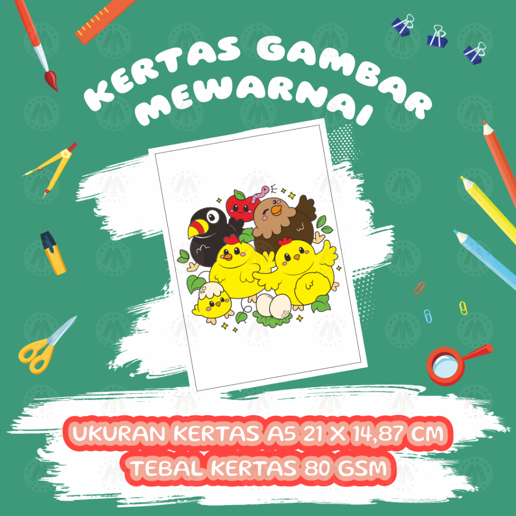 

Kertas Mewarnai Anak Bergambar – Apel, Burung dan Ayam Lucu (A5)