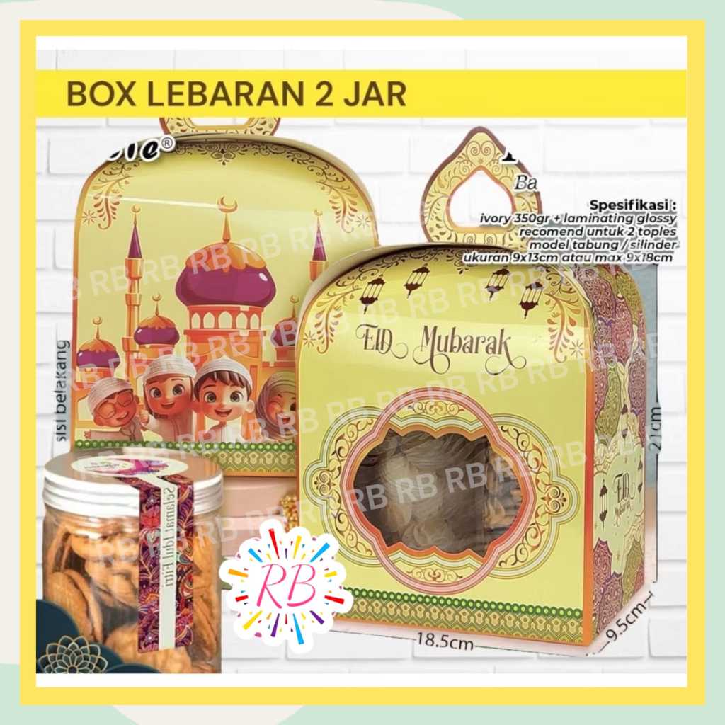 

Box Idul Fitri 2 Jar Lebaran / Kotak Kue Lebaran / Parcel Idul Fitri / Hampers Lebaran ukuran 9x30x18 cm