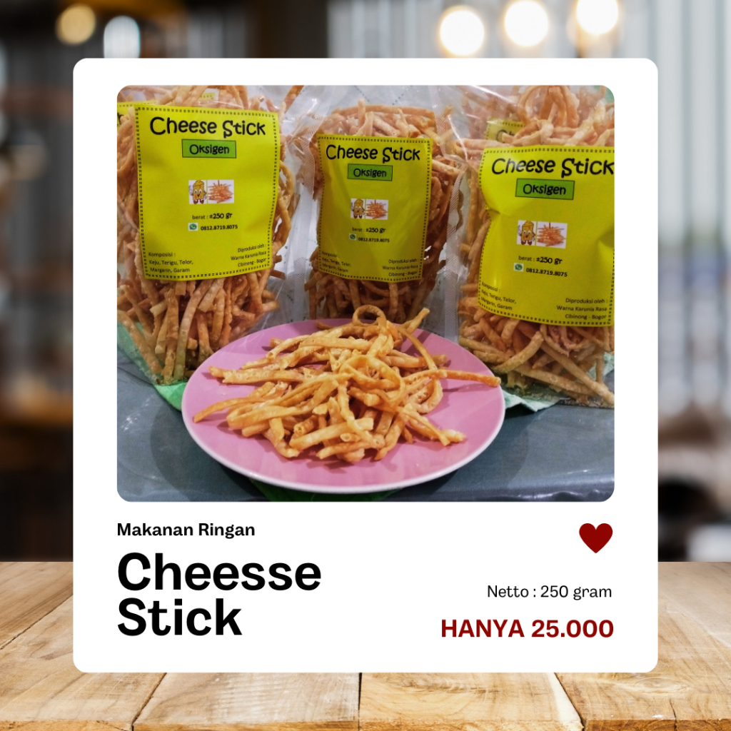 

Cheese Stick/Cheese Stik/ Stik Keju 250 gr ( Product by Warna Karunia Rasa )