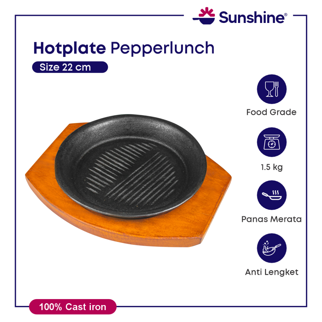 Hot Plate Pepper Lunch / Piring Pepper Rice / Hot Plate Bulat Garis 22 cm / Hotplate steak