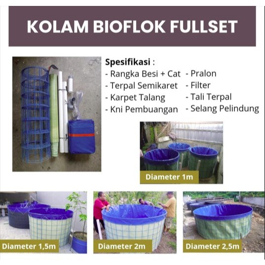 Kolam Terpal Bulat Fullset Orchid D2 T1,1 / Diameter 2m Tinggi 1,1m Bahan Awet 9 Tahun Cocok Untuk B