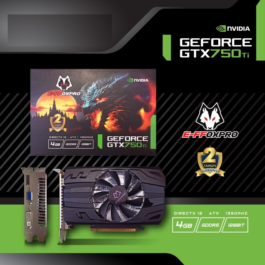 VGA Card Game Gaming E-FFOXPRO nVIDIA GTX 750 Ti 4GB GDDR5 128bit GTX 750Ti GTX750Ti Original Real n