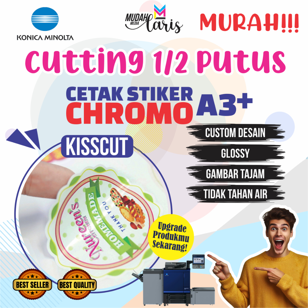 

Laris! Print & Cut Sticker Chromo A3+, Cetak Kiss Cut Stiker Label Kromo / Cromo Murah Bagus
