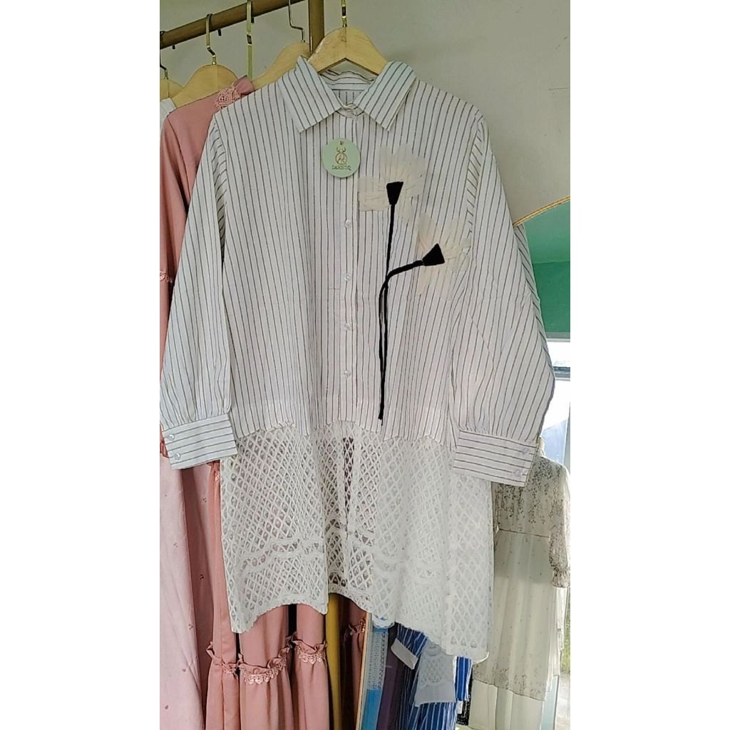 Blouse salur garis bunga & Brukat