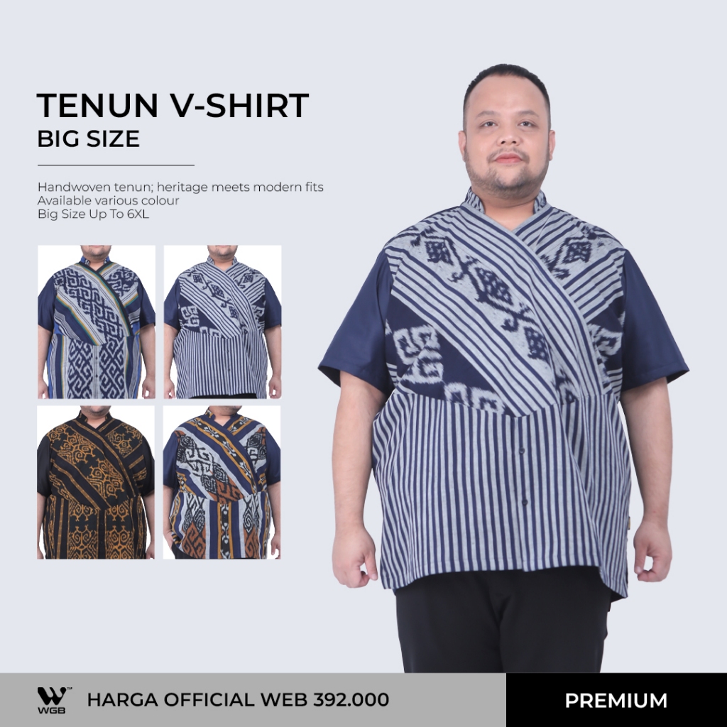 WGB Kemeja Tenun V Neck Pria Big Size Special Collection Jumbo XL XXL