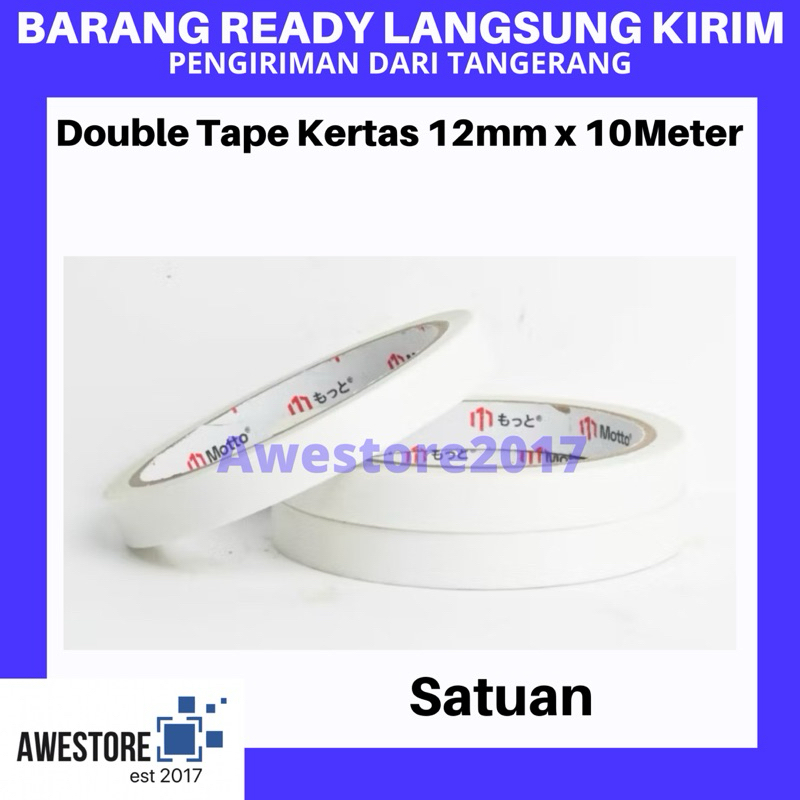 

Double Tape 12 mm x 10 Meter High Quality Motto Kualitas Terbaik Lakban Kertas 2 Sisi Lebar 12mm