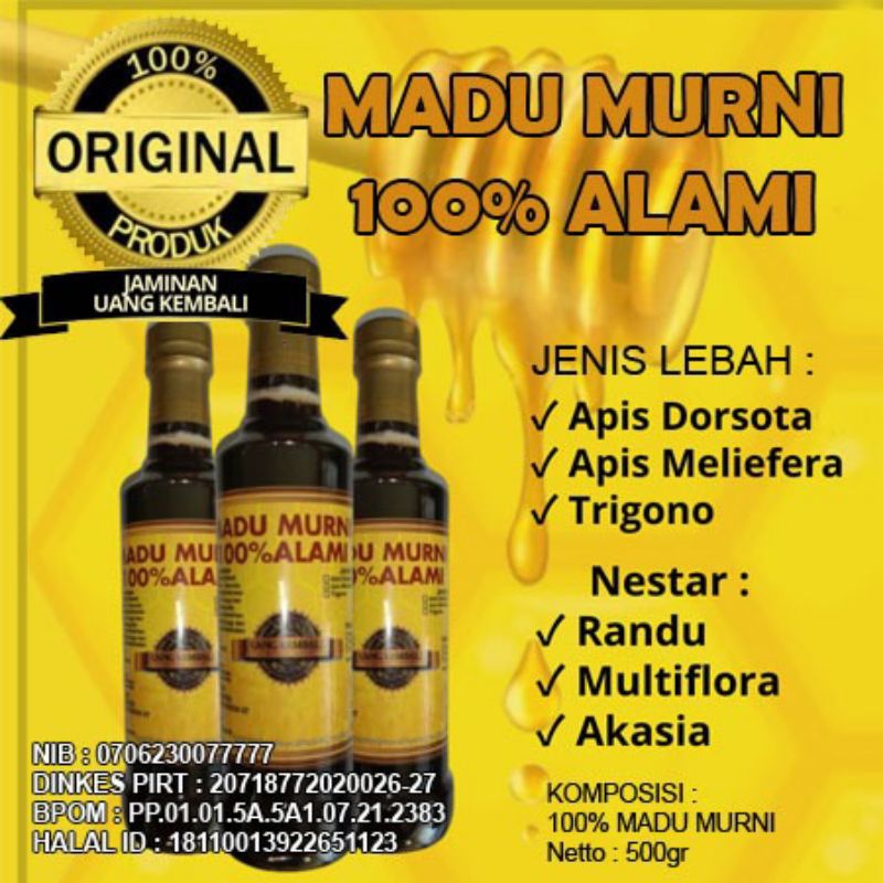 

Madu Murni 100% Alami (Jaminan Uang Kembali) / Kualitas Madu Premium / Bersertifikat Hallal, NIB, Dinkes PIRT dan BPOM