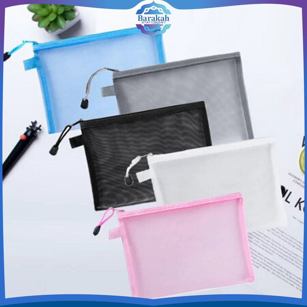 

Tempat Pensil Jaring Transparan Penyimpanan Alat Tulis Anak Sekolah / Pouch Tempat Pena Zipper Bag Serbaguna Barakah Stationery A111