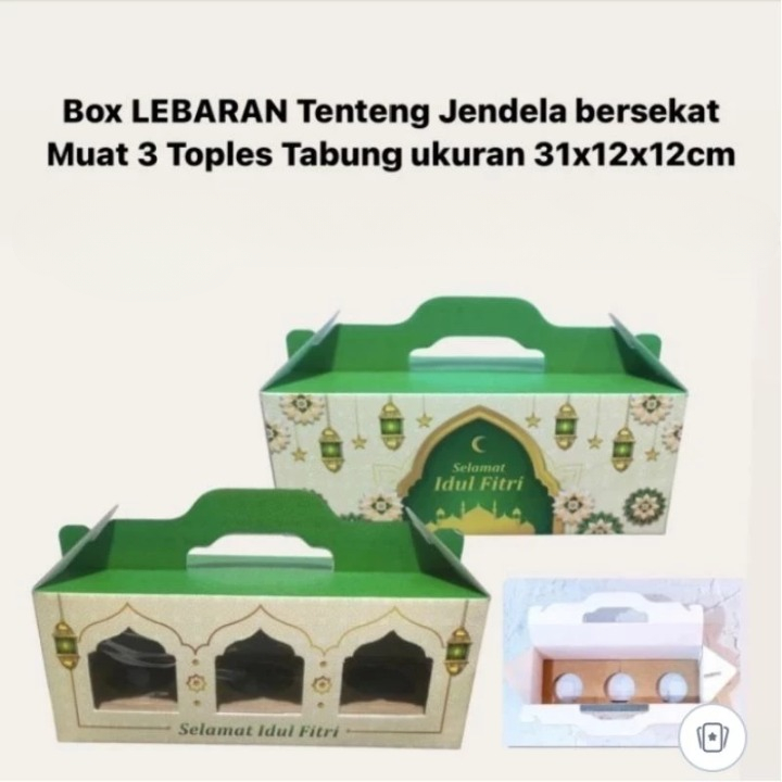 

( 5pcs ) Box Jinjing Lebaran isi 3 Toples Tabung 600ml Dus Kue Kering Hampers Hari Raya Idul Fitri Ukuran 31x12x12 cm