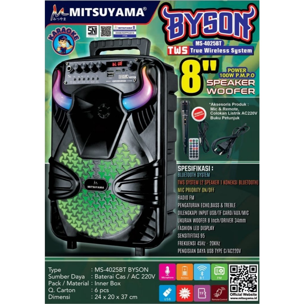 Speaker Woofer TWS 8" Mitsuyama MS-4025BT BYSON
