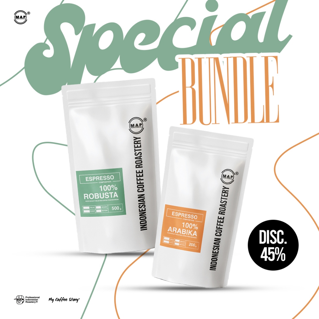 

Celebrate Ramadan Bundling MAP19 Coffee Pure Robusta 500g 100% Robusta + MAP19 Coffee Pure Arabika 200g 100% Arabika Biji Kopi Indonesia