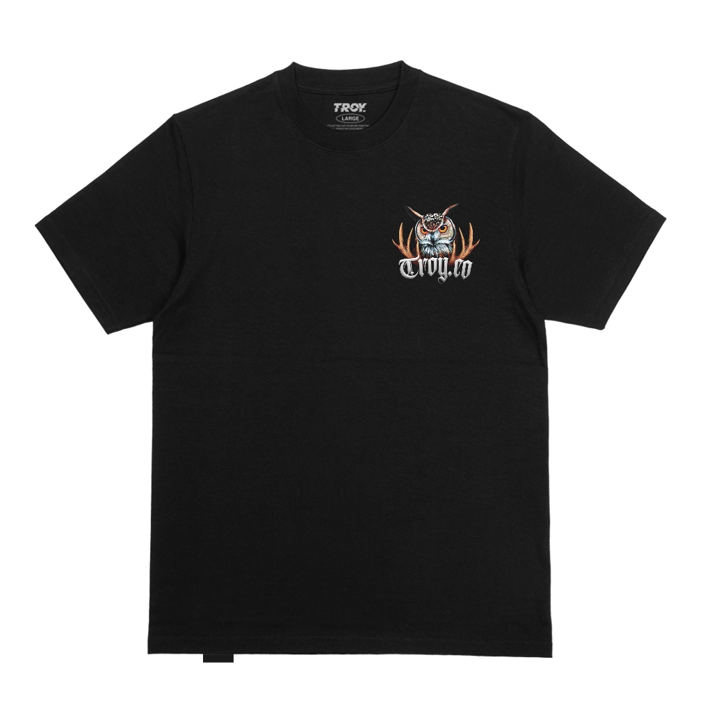 Troy Company Tshirt Black Owl Antlers - Kaos Pria Lengan Pendek Hitam MT 2996