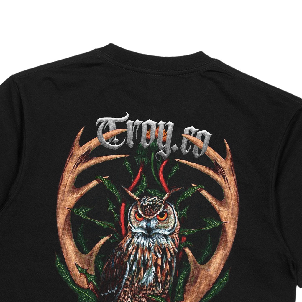 Troy Company Tshirt Black Owl Antlers - Kaos Pria Lengan Pendek Hitam MT 2996