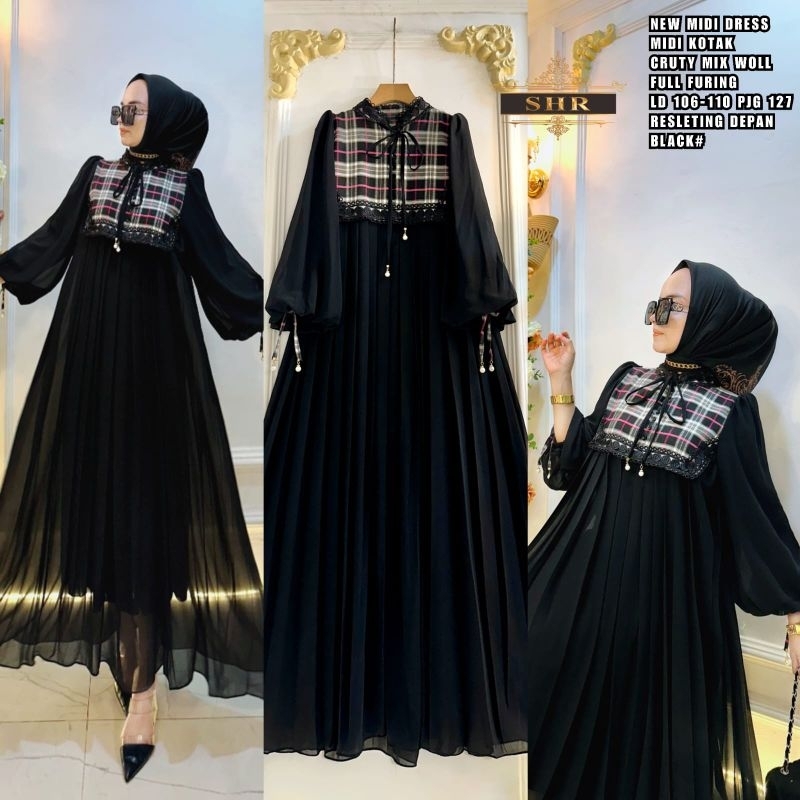 MIDI dress terbaru MIDI kotak premium by SHR simple elegant