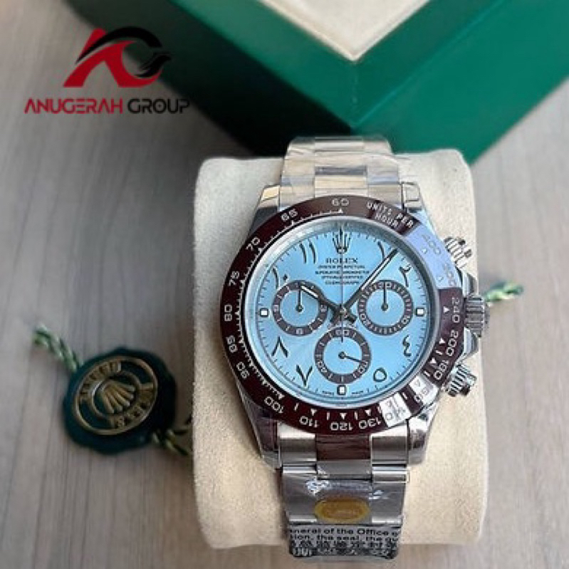 JAM ROLEX DAYTONA SILVER BLUE PLATINUM ARABIC 40MM AUTOMATIC SAPPHIRE BODY SWISS ORI PREMIUM