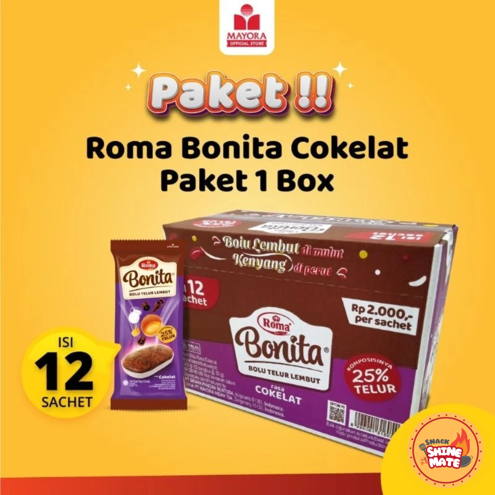 

ROMA BONITA BOLU TELUR RASA COKELAT LEMBUT 1 BOX ISI 12PCS