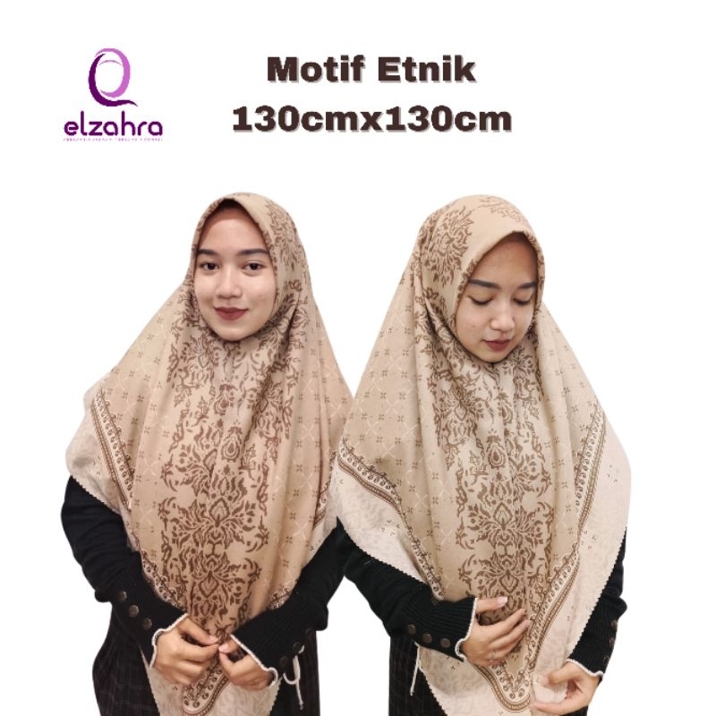 (BISA COD) JILBAB HIJAB KERUDUNG VOAL SEGIEMPAT MOTIF SYAR'I ETNIC PRINTING ELZAHRA BUKAN ELZATTA