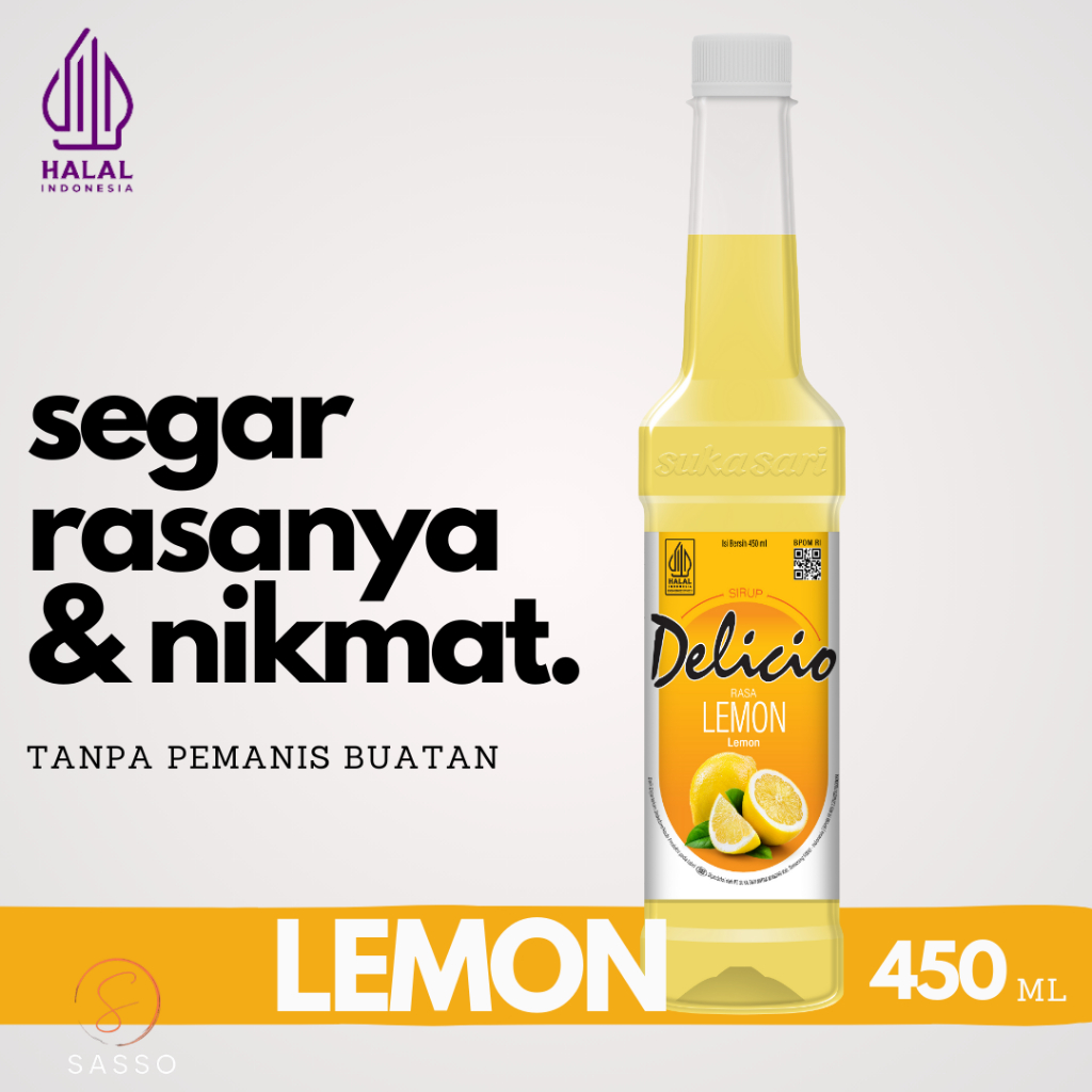 

Delicio Sirup Lemon isi 450 ml, Minuman Syrup Rasa LEMON Segar, HALAL Kemasan Botol Plastik PET