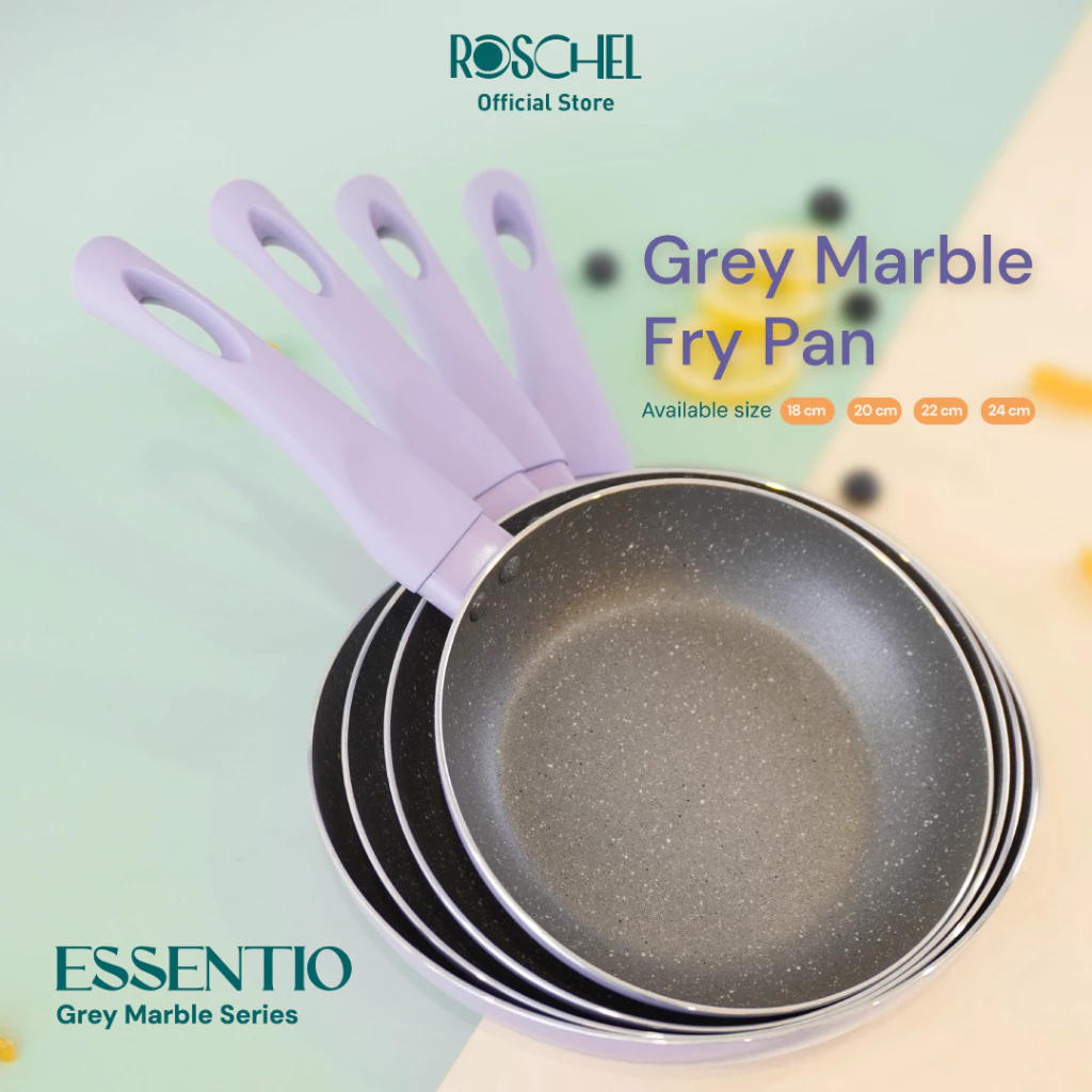 Roschel Essentio Frypan ungu Marble Non-Stick Frypan 18 , 20 , 22 , 24 cm Panci Wajan Penggorengan F