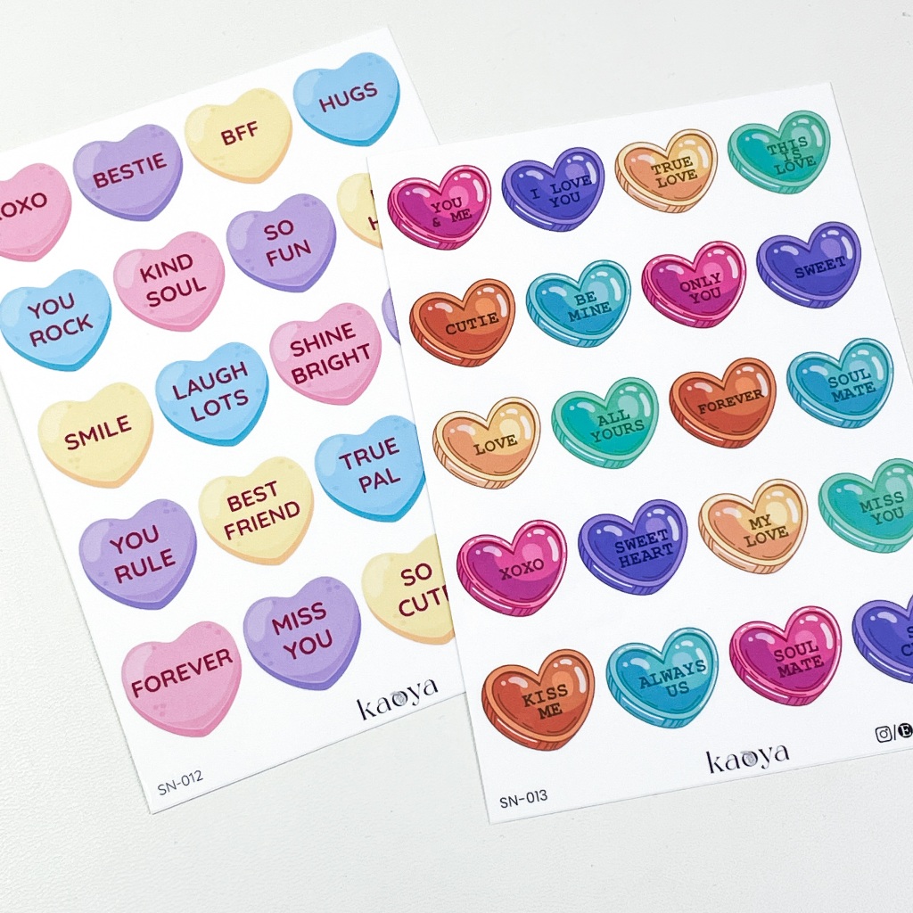 

Sticker Sheet: Heart Conversation Candy Scrapbook Journal Stiker deco handmade by KaoyaShop