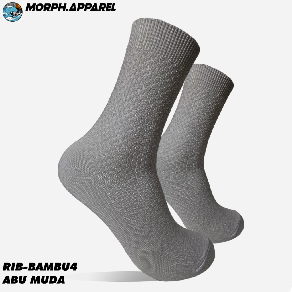 Kaos Kaki Ruffle Polos RIB Bambu / Bamboo - Rib Polos Bambu Warna Abu Muda -  Morph.Apparel