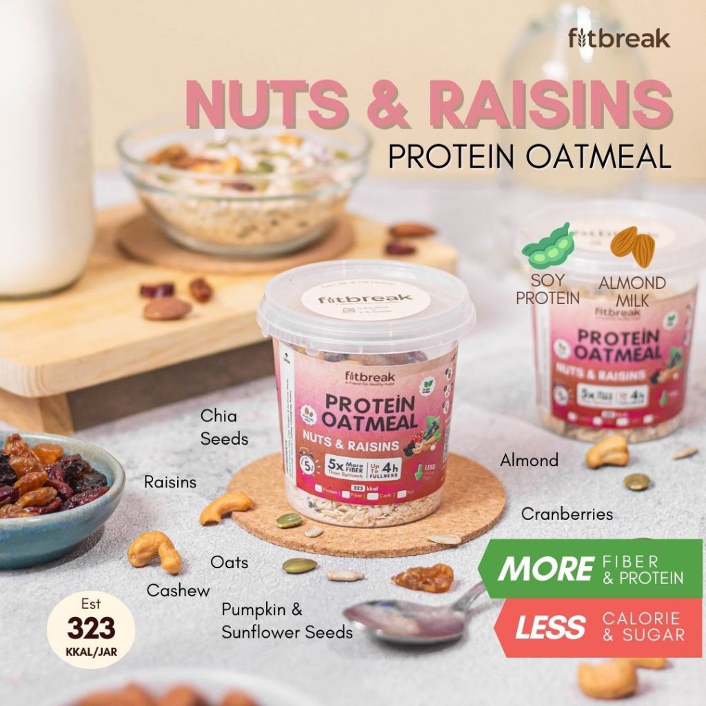 

Nuts & Raisins Protein Oatmeal / Healthy Snack / Instant Oats / Overnight Oats / Diet Friendly / Sarapan / Oatmeal
