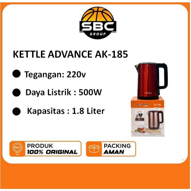 Teko Listrik Advance AK-185 - Pemanas Air Praktis dengan Indikator Transparan dan Penyimpanan Kabel