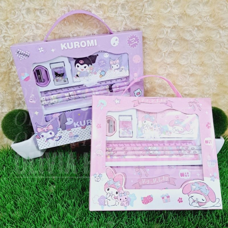 

Stationary Set Box Kuromi Ungu 6in1 Pensil Case Set My Melody Pink 6in1