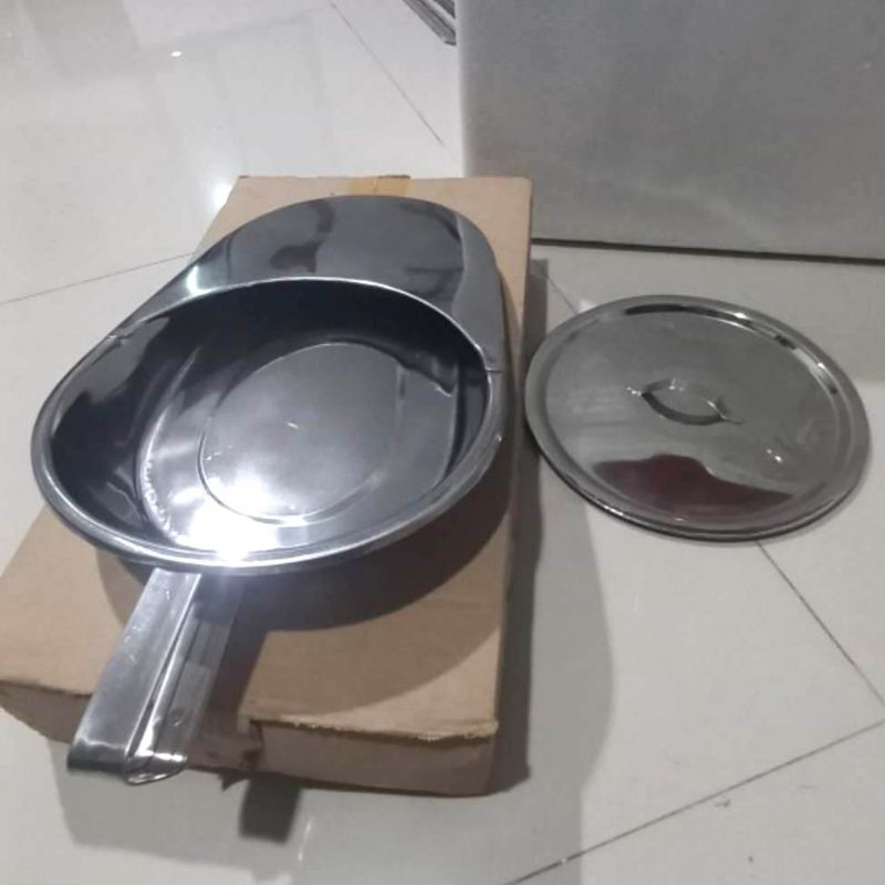 Pispot Medis Stickpan Dewasa + Tutup / Pispot Sodok BAB Stainless untuk Pasien Bedrest