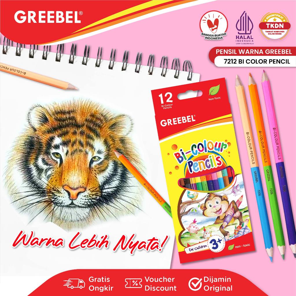 

GREEBELPensil Warna/ Pensil Warna Panjang 24 Warna Warni / Bi Color Pencil 7212 24 Warna 12C