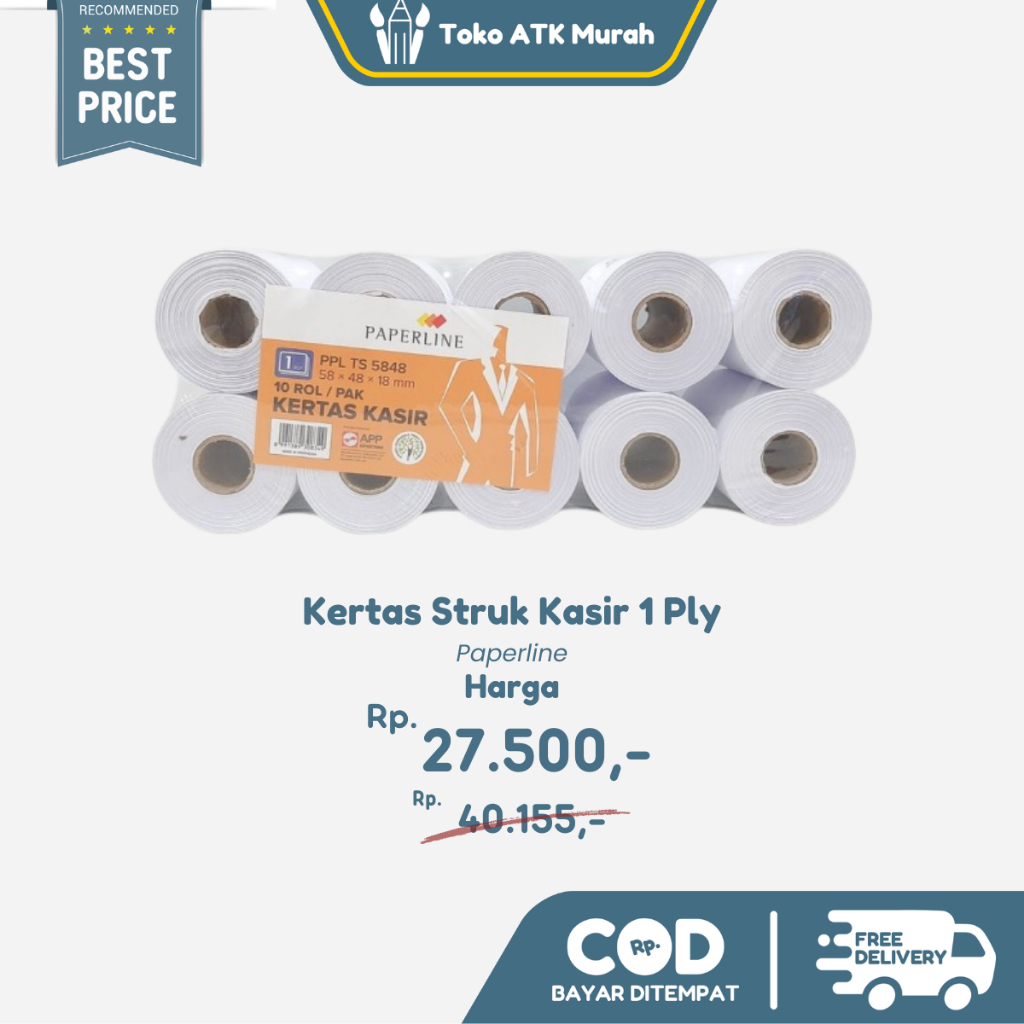 

Kertas struk 58x48 cm hvs 1 ply /print kasir/kertas roll paperline