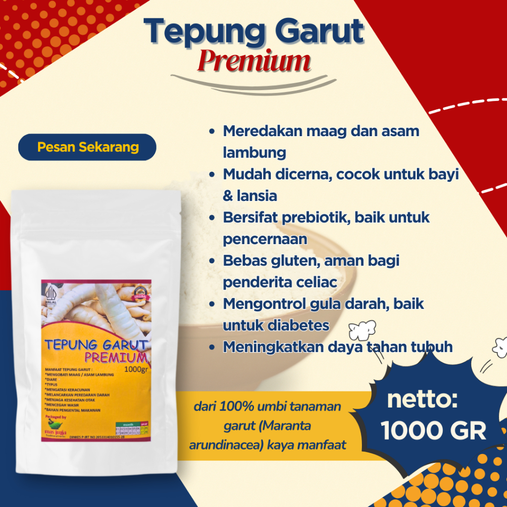 

Tepung Garut / Irut Premium 1kg - untuk mengatasi masalah lambung dan pencernaan