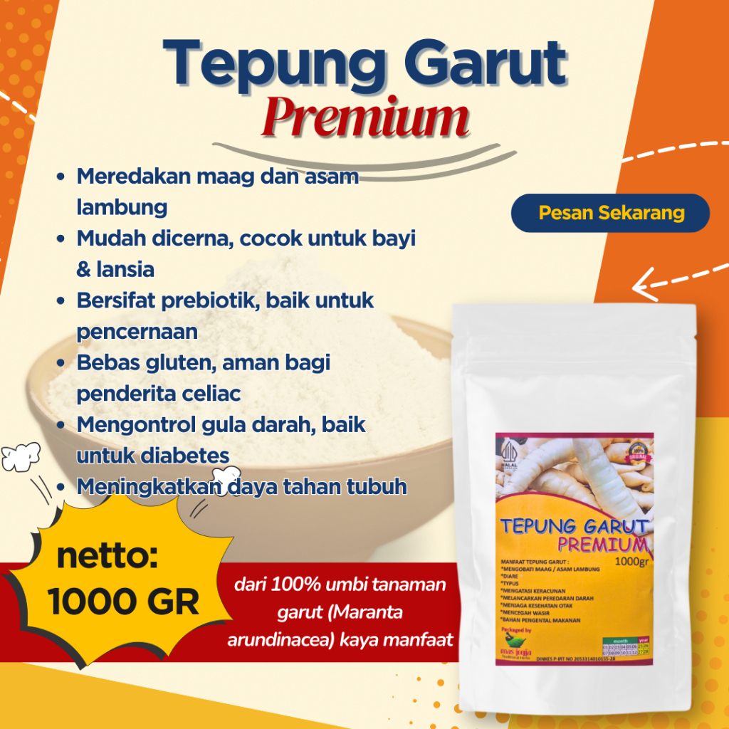 

TEPUNG GARUT PREMIUM PATI IRUT, PATI GARUT BUBUR ASAM LAMBUNG MAAG 1 KG ORIGINAL