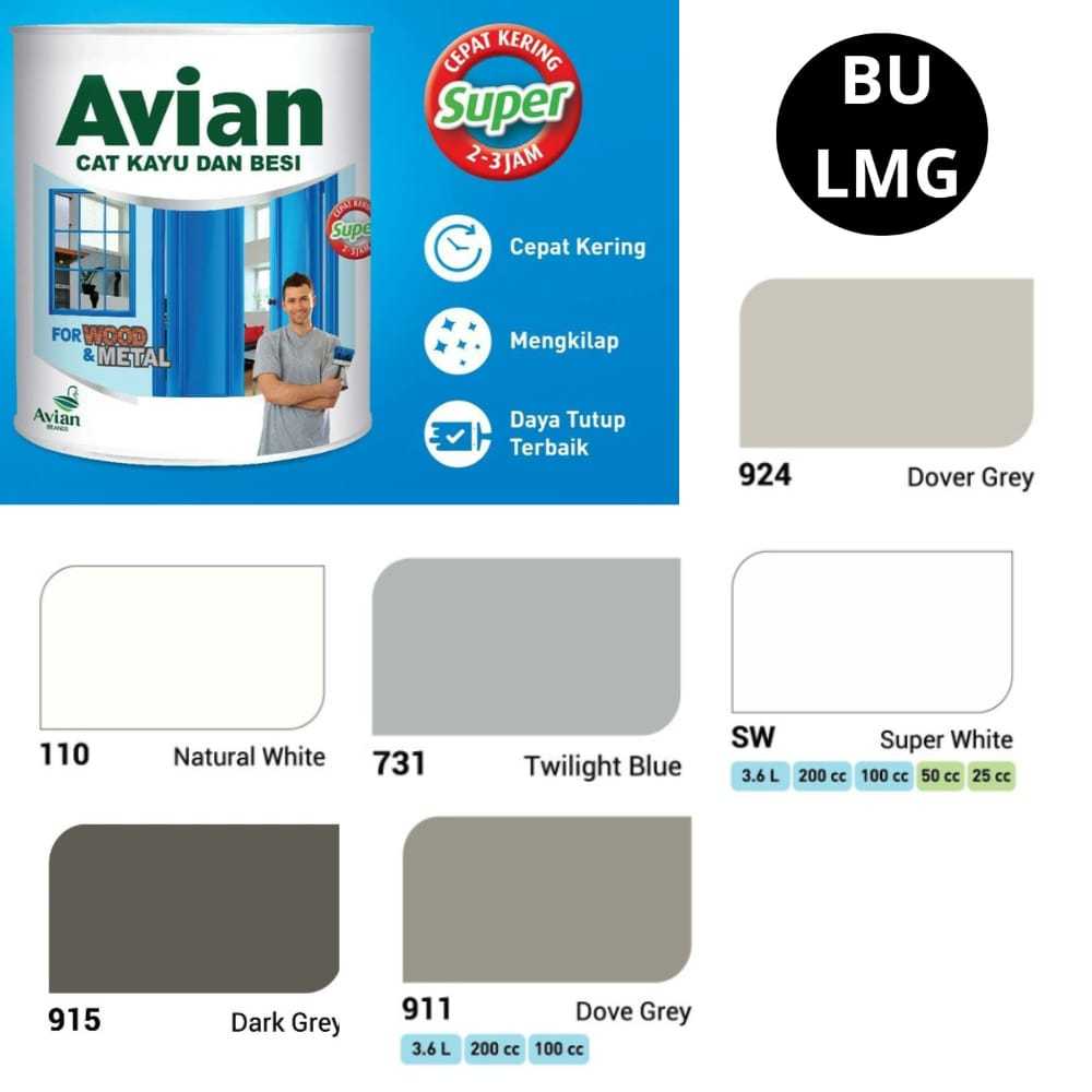 Cat Avian Kayu Dan Besi || Cat White || Cat Putih || Cat Grey || Cat Anti Karat || Cat Kayu Avian 1 