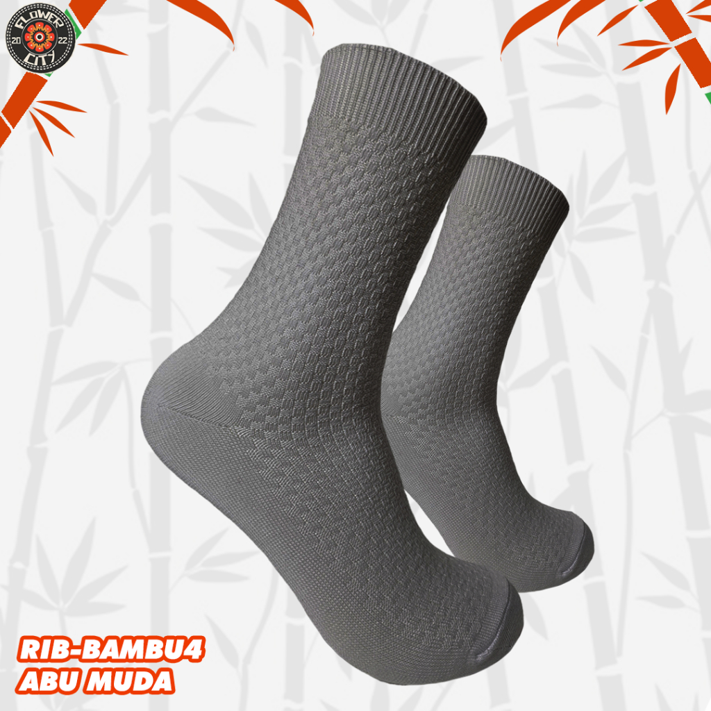 Kaos Kaki Polos RIB Bambu - Kaos Kaki Polos Warna Abu Muda - Flower City