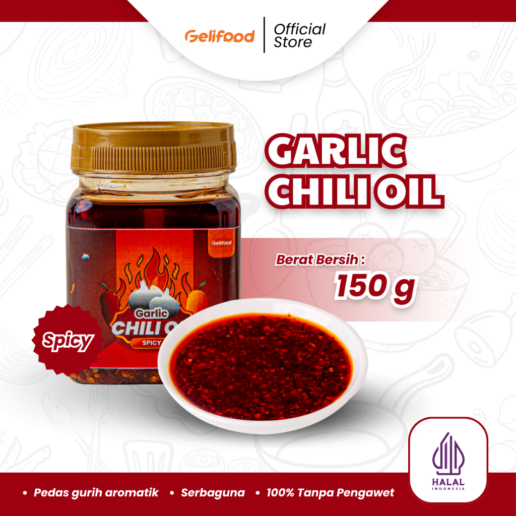 

Gelifood - Garlic Chilli Oil Spicy Sambal Serbaguna Super Pedas dan Gurih 150gr