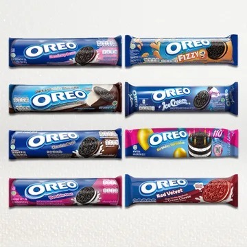 

Camilan / Makanan Ringan Biskuit Sandwich Oreo 119 Gram Varian Vanilla, Chocolate Creme, Double Stuff, Cream Blueberry, Strawberry Creme, Red Velvet, Dark Choco, Peanut Butter